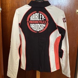 Harley Davidson zip up light weight jacket. Medium. Black, cream and coral.